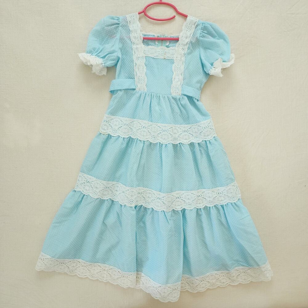 Vintage Blue Swiss Dot Maxi Dress 5t/6